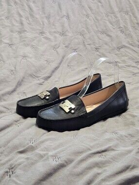 Kate Spade New York Carmen Black Loafer Gold Detail 8 Leather Academia Preppy